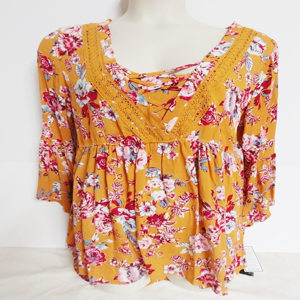 Signature Studio XL peasant top floral orange new
